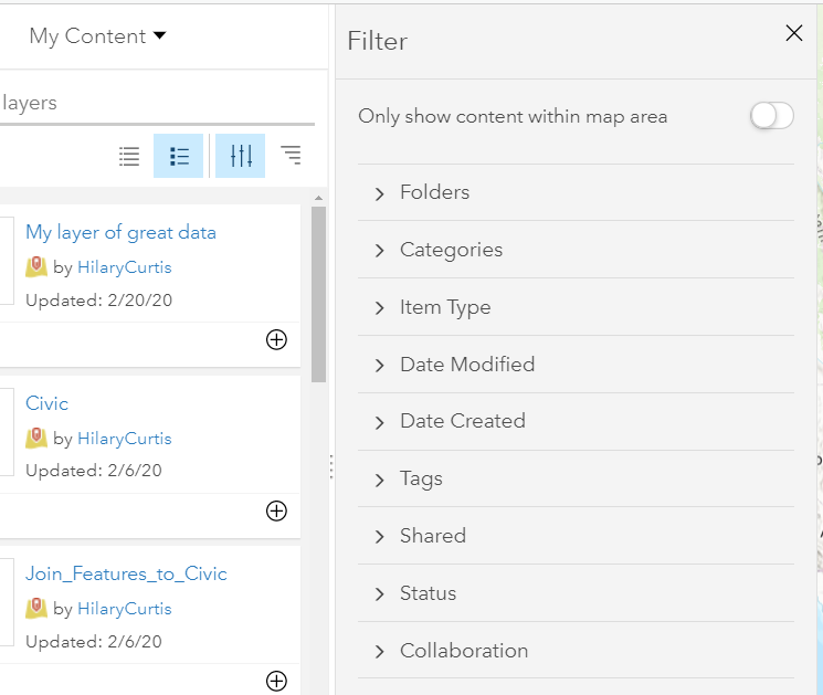 Options when adding data to a map